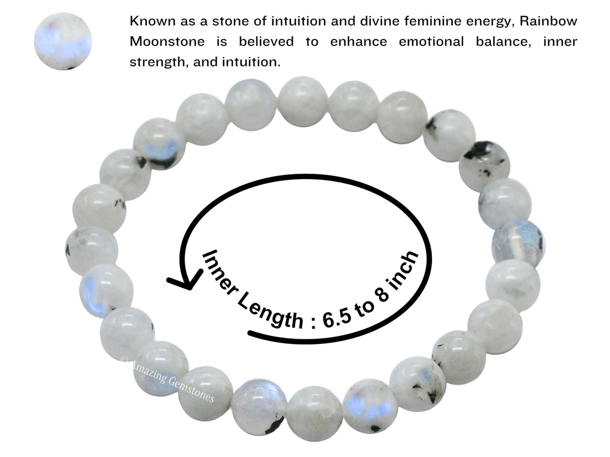Amazing Gemstone Crystal Bracelet for Women Men's Gifts - Protection Healing Crystal Bracelet - 8mm Gemstone Beaded Stretchable Bracelet Pulseras Para Hombres Mujer Stocking Stuffers Mothers Day Gift (Rainbow Moonstone)