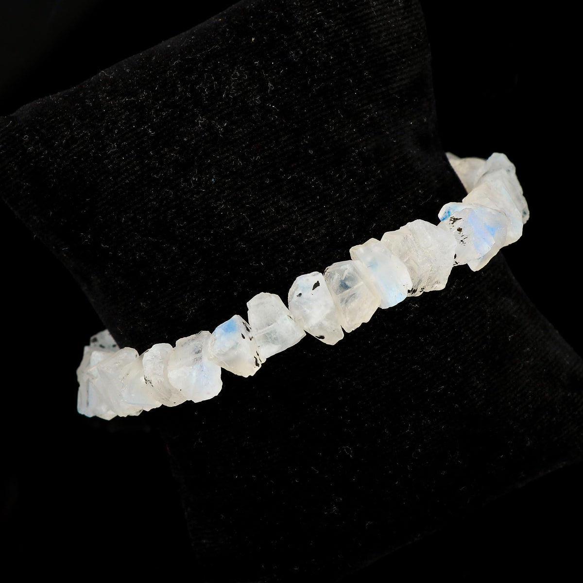 CRYSTALIS Natural Raw Rainbow Moonstone Adjustable Bracelet, High Grade Rough Gemstones, Chakra, Healing Crystals, Gift Giving Jewelry, 925 Sterling Silver Womens Bracelet 8 inch