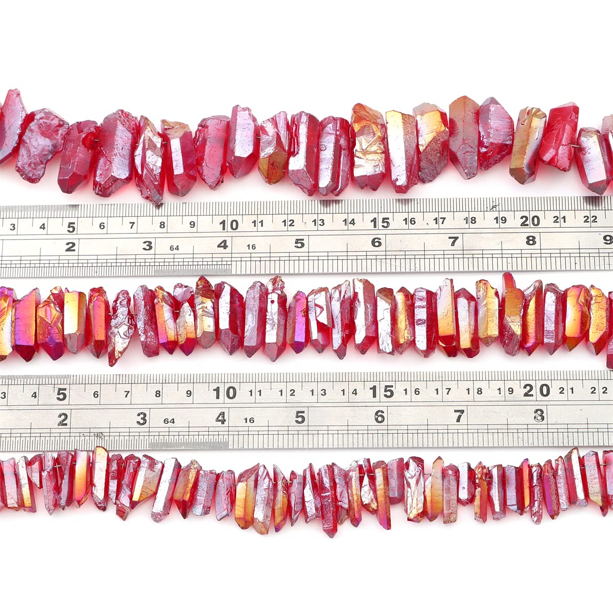 BEADIA Red Titanium Coated Crystal Quartz Spike Point Stick Beads AB Color 1.0"-1.5" for Jewelry Making 15 Inch/Strand