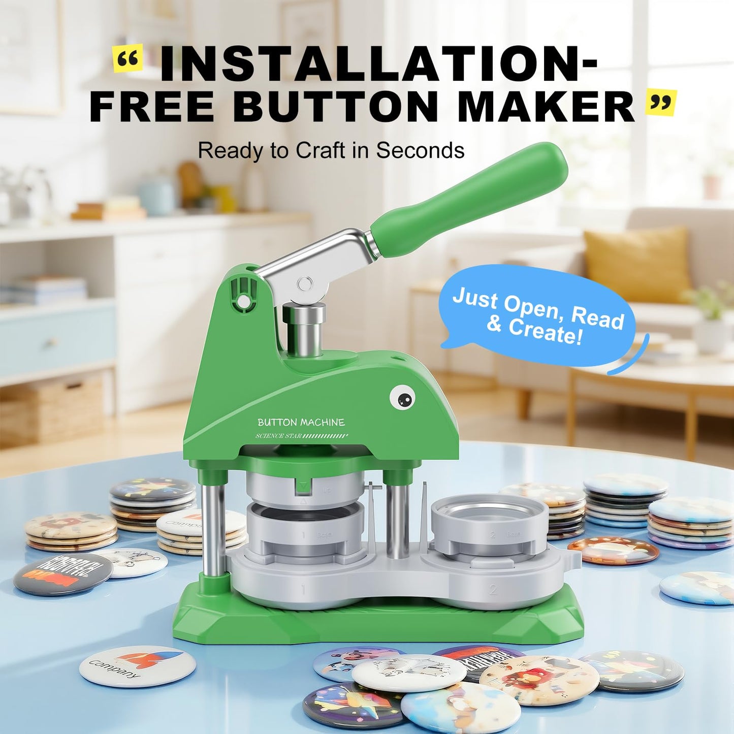 Button Maker Machine 3 Sizes, DIY Pin Maker Machine 1+1.25+2.25 inch, Interchangeable Button-Models Badge Button Press Machine with 300 Sets 25+32+58mm Button Maker Supplies&Circle Cutter 2026 Upgrade