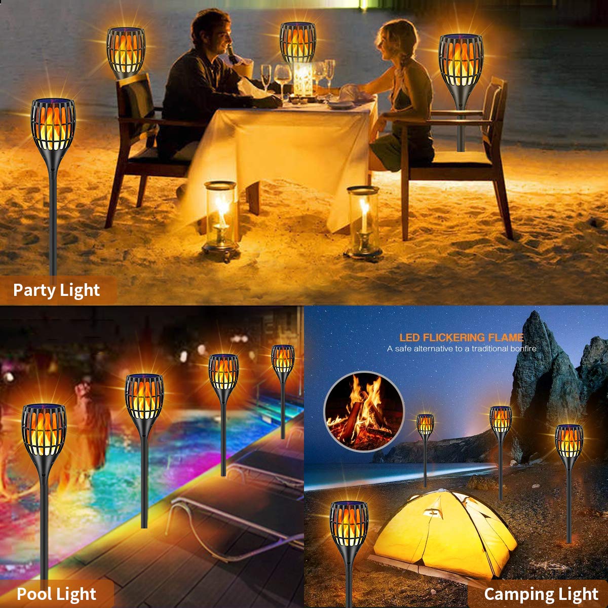 Ollivage Solar Torch Lights, Waterproof Flickering Flames Torches Lights 43" Outdoor Solar Spotlights Landscape Decoration Lighting Dusk to Dawn Auto On/Off for Yard Patio Driveway, 1 Pack