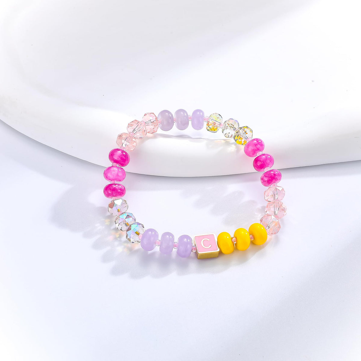 SLYAIH Colorful Beaded Initial Bracelets for Women Boho Crystal Beaded Elastic Stretch Bracelet A-Z Letter Bracelet Handmade Jewelry Gifts for Women