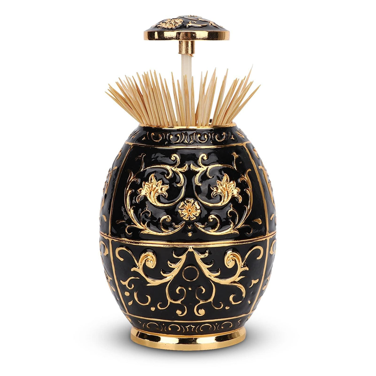 Retractable Toothpick Holder Portable Toothpick Dispenser Hand Push Toothpicks Case Automatic Retro Pop up Toothpicks Storage Organizer Container for Kitchen Home Restaurant Decoration(Gold+Black)