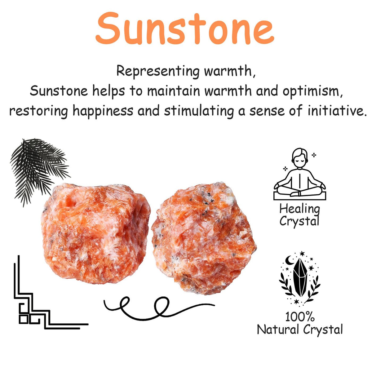 NUKAYAI 2 Pcs Sunstone 1.8-2.2" Large Raw Natural Crystals Healing Stones Rough Crystal Rock for Polishing Cabbing DIY Wrapping Decoration Wicca & Reiki Wire Sunstone Rocks Gfits