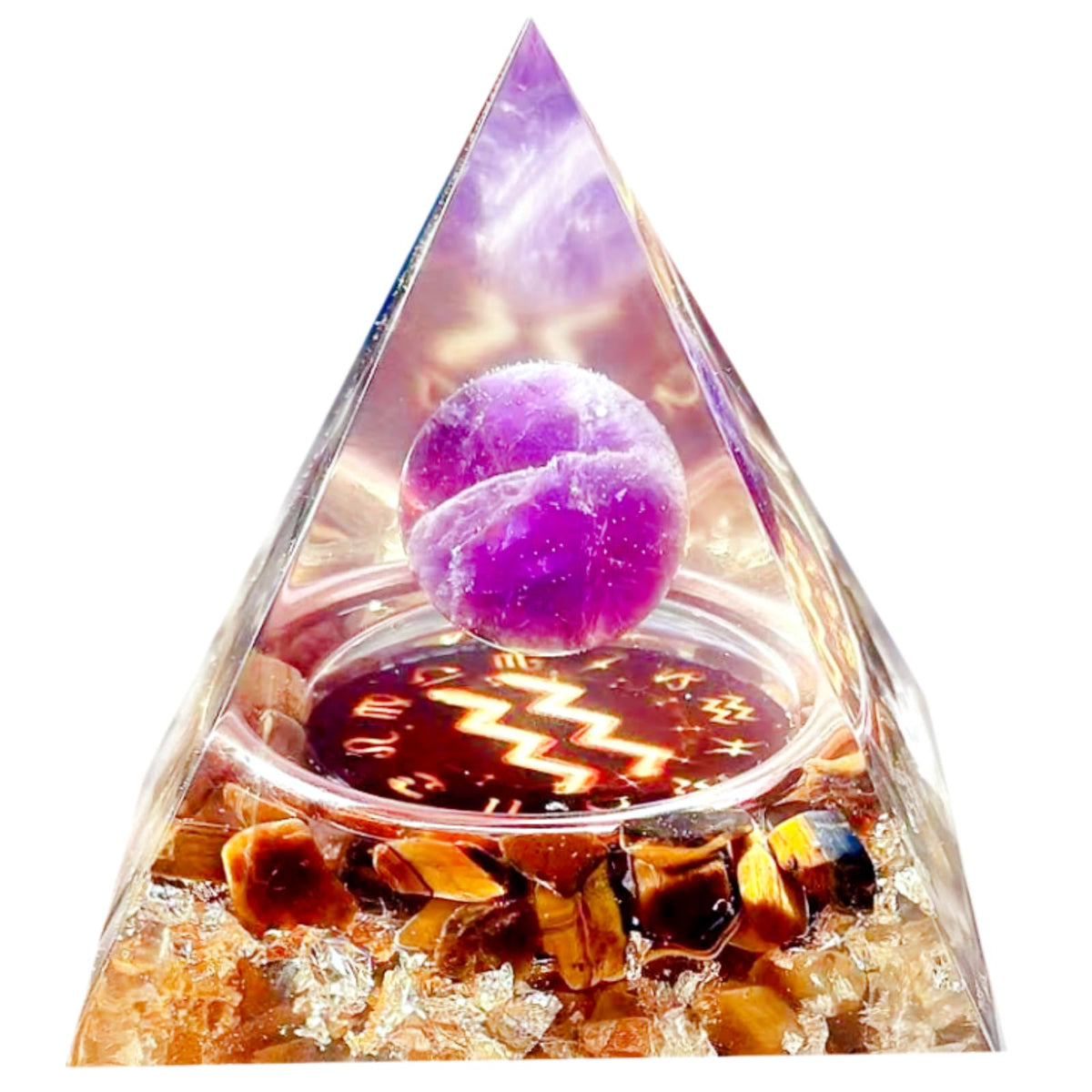 Saefheled Twelve Constellations Aquarius Orgone Pyramid, Natural Amethyst & Tiger's Eye Stone Orgonite Crystal Healing Pyramid for Protection Chakra, Unique Constellation Pyramid for Positive Energy