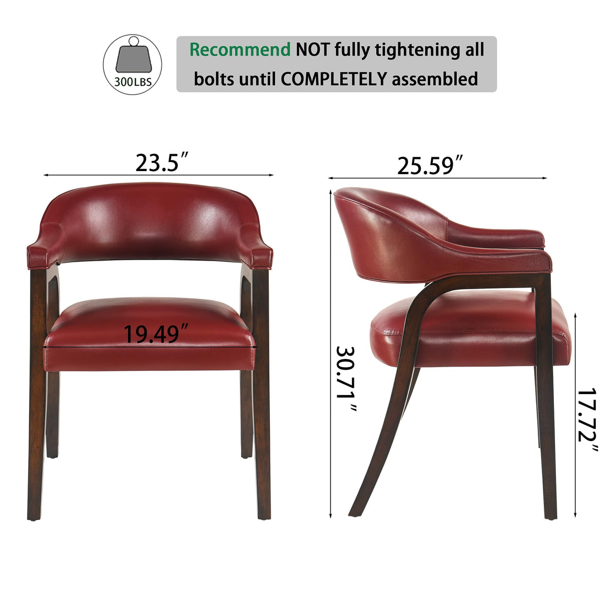 Upholstered Barrel Dining Chair Set of 6, 17.72"H Faux Leather Dining Room Chair with Arms Open-Back Dining Chairs w/ Wood "R" Legs Comfy Accent Side Chairs for Home Kitchen, Wine Red(NO TABLE!)
