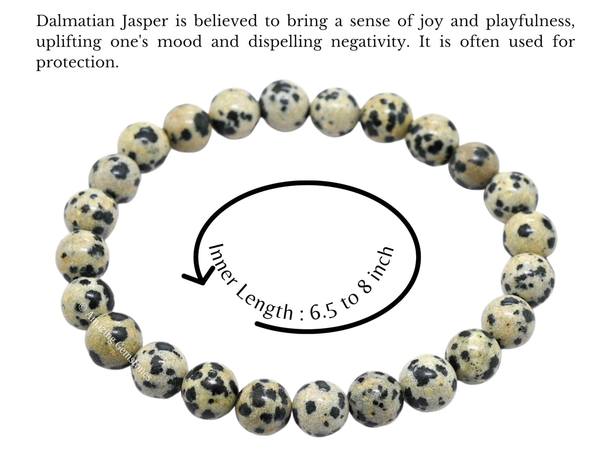 Amazing Gemstone Crystal Bracelet for Women Men's Gifts - Protection Healing Crystal Bracelet - 8mm Gemstone Beaded Stretchable Bracelet Pulseras Para Hombres Mujer Stocking Stuffers Mothers Day Gift (Dalmatian Jasper)