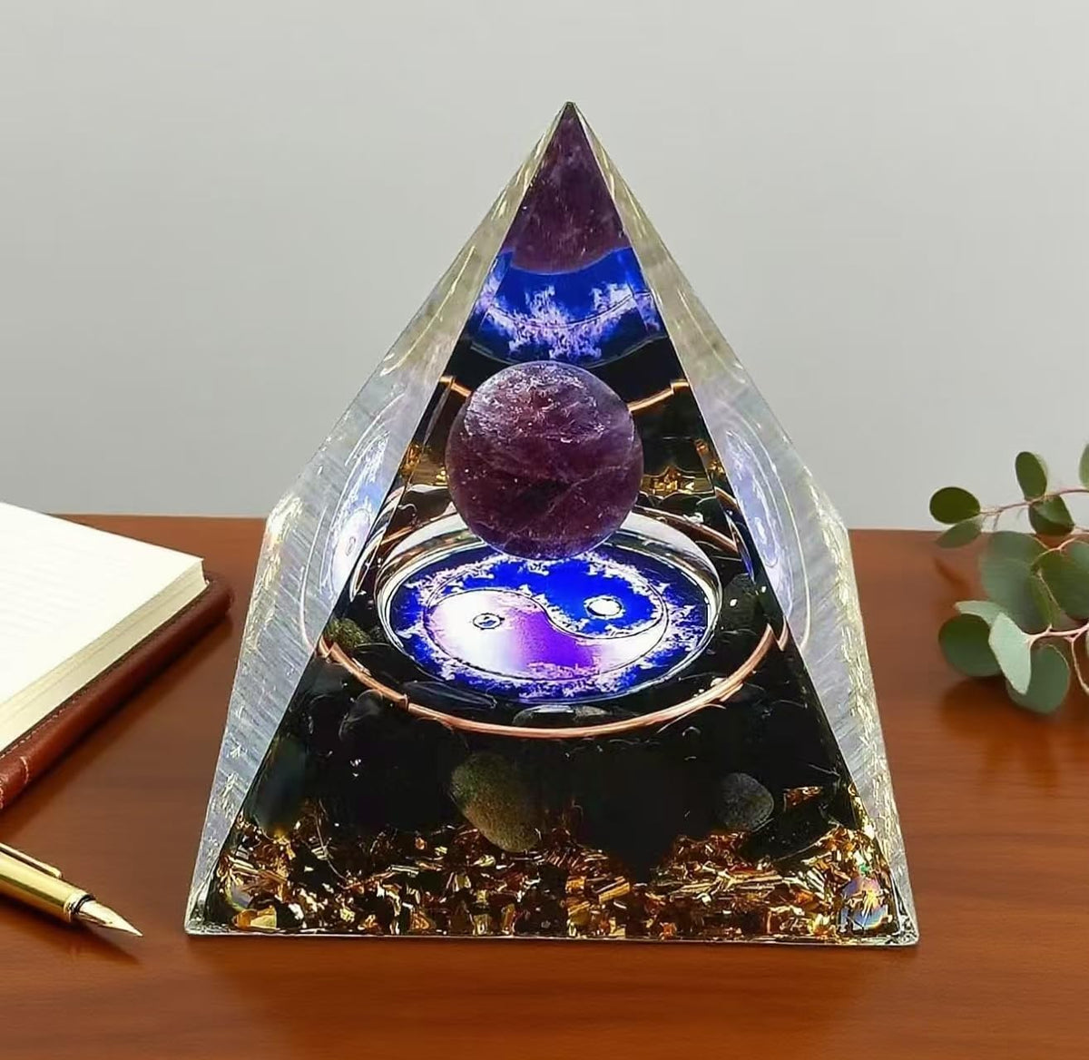 ycyingcheng Moonstone Crystal Orgone Pyramid Ogan Crystal Energy Tower, Nature Reiki Chakra Crushed Stone Jewelry, Crystal Pyramid for Home Decor (Crystal Pyramid-03)