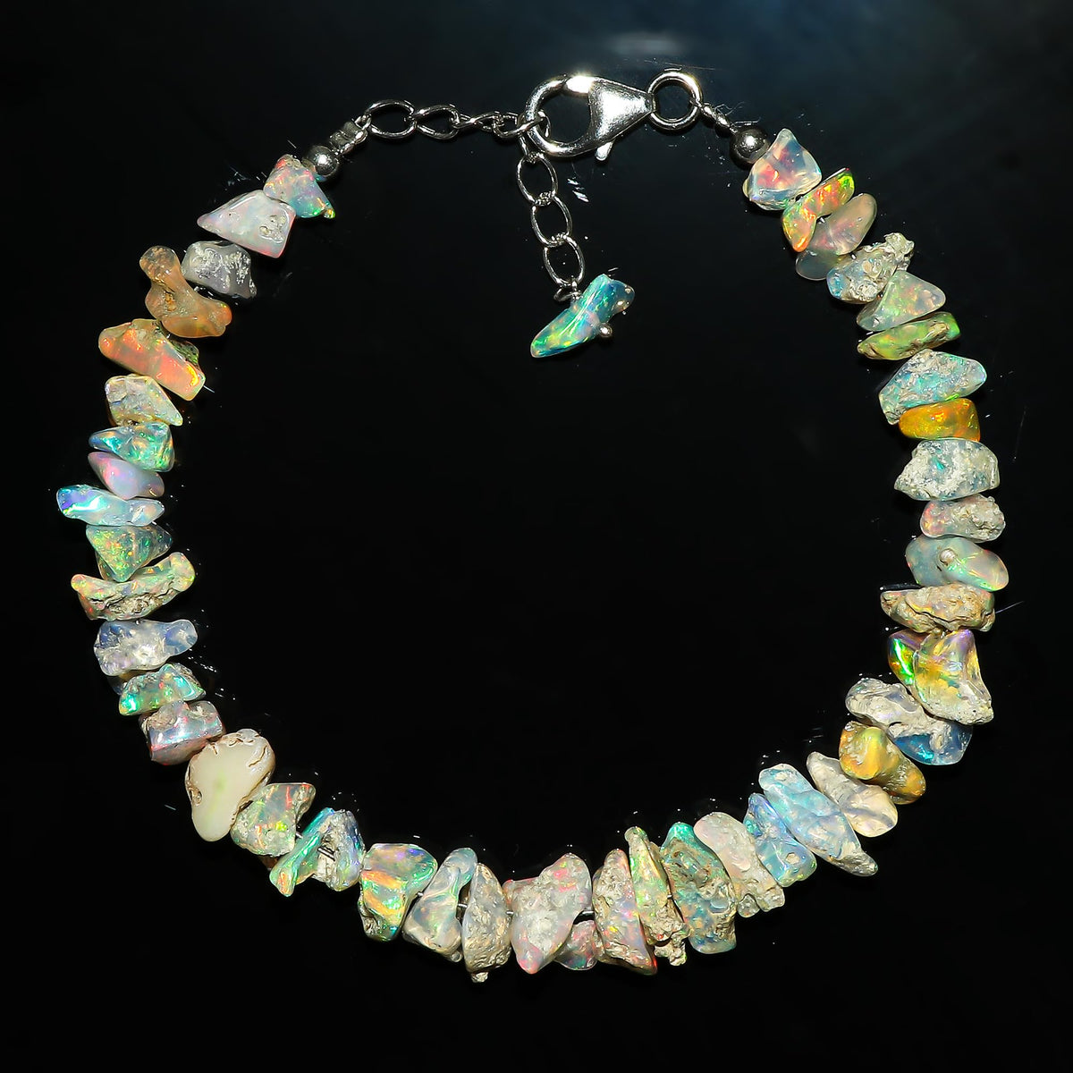 CRYSTALIS Ethiopian Opal Bracelet, Natural Raw Stones, Fire Play Rough Gemstones, Chakra Healing Crystals, Gift Giving Jewelry, Rhodium 925 Sterling Silver Women Bracelet 8 inch
