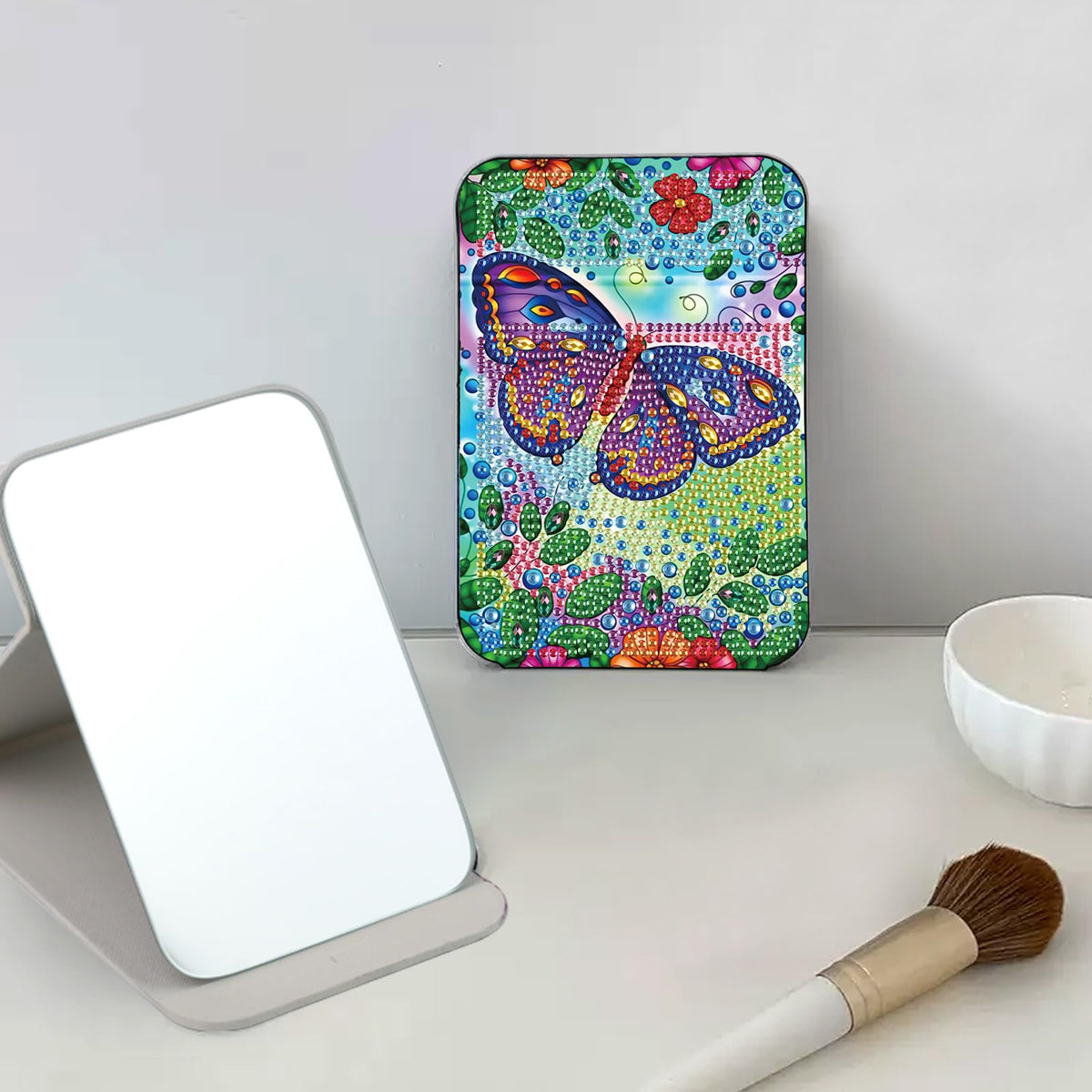 LazyFold Diamond Painting Mirror Kits for Adults Beginners,Purple Butterfly DIY 5D Diamond Art Portable Folding Mirror Kit,Festival Christmas Birthday Art Crafts Home Wall Table Decor Gifts