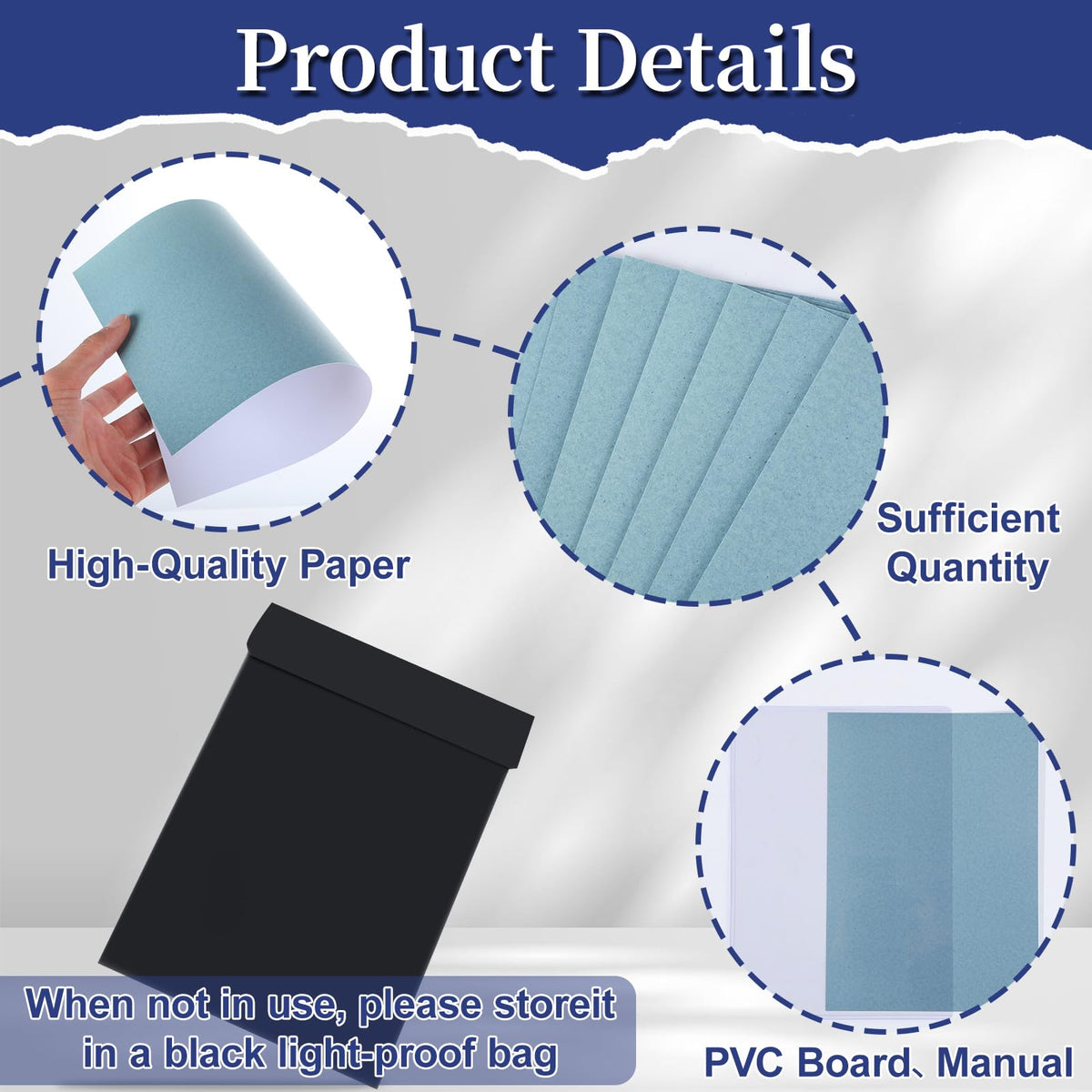 gisgfim Sun Cyanotype Printing Paper Kit A4 24 Sheets Cyanotype Papers with 1 Sheet Acrylic Panel and Manual High Sensitive Nature Solar Activated UV Sun Printing for Arts DIY Crafts Project