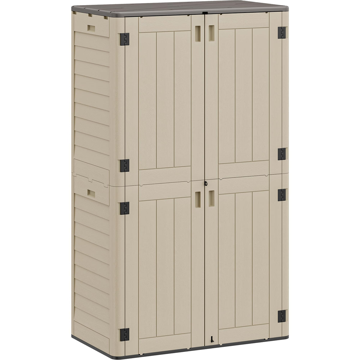 YITAHOME 60 cuft Vertical Outdoor Storage Shed w/o Shelf, Large Waterproof Storage Cabinet for Garden Shed, Tall Outdoor Storage Shed for Garage, Pool Storage, Resin, Lockable, Khaki & Brown