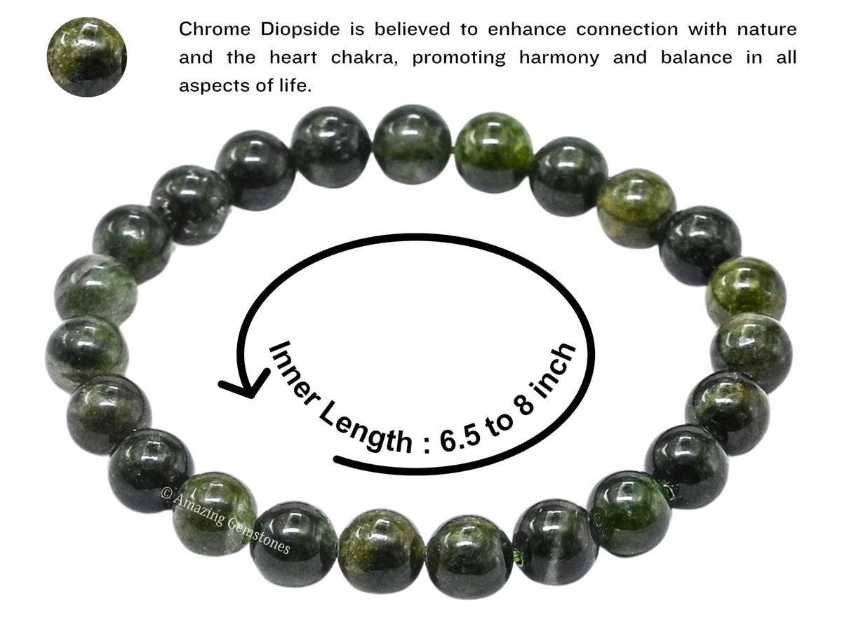 Amazing Gemstone Crystal Bracelet for Women Men's Gifts - Protection Healing Crystal Bracelet - 8mm Gemstone Beaded Stretchable Bracelet Pulseras Para Hombres Mujer Stocking Stuffers Mothers Day Gift (Chrome Diopside)