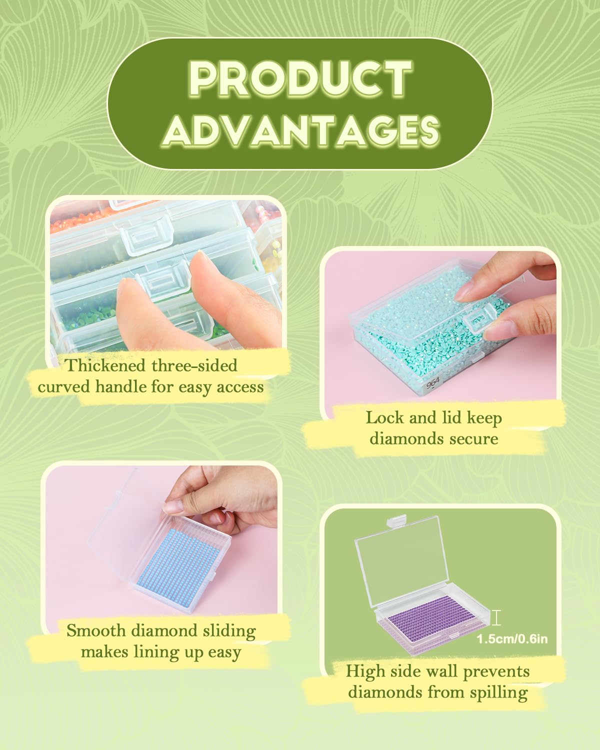 Diamond Painting Trays with Lids and Diamond Art Storage, 60PCS Diamond Art Accessories with Storage Containers, 2-in-1 Drill Storage and Line-Up Tool, 2 Packs 5D Diamond Painting Tools for Beads