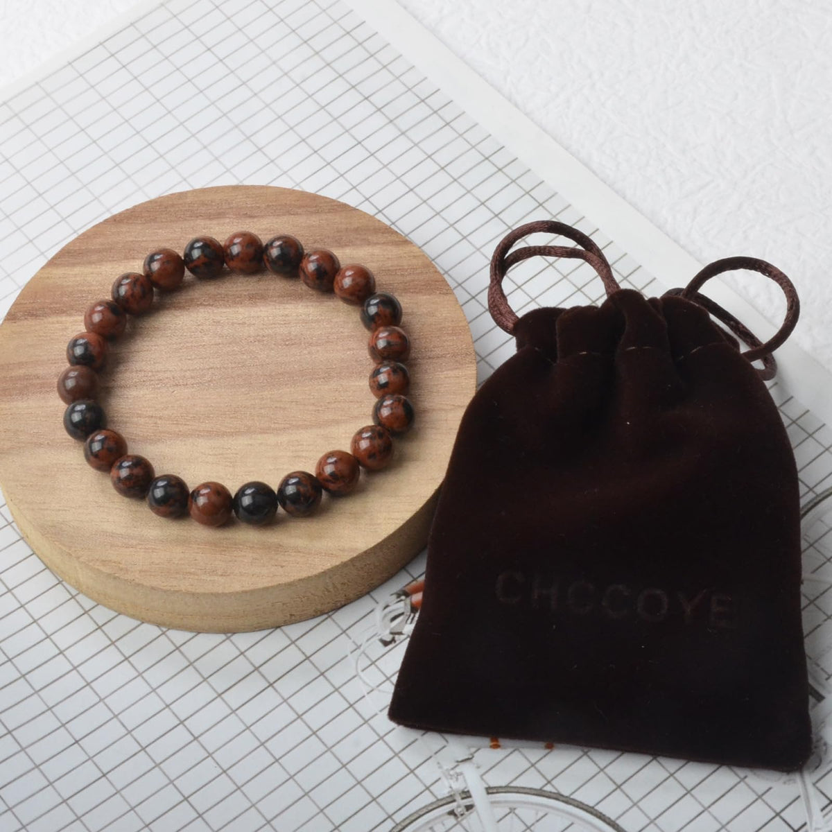 CHCCOYE 6mm Natural Healing Gemstone Bracelet Handmade Yoga Stretch Elastic Bracelet Stress Relief Crystal Jewelry for Men and Women (6mm,Mahogany Obsidian)