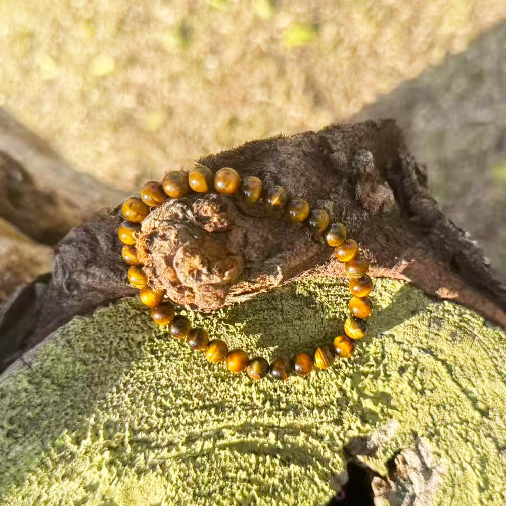 TaHLga 6MM Yellow Tigers Eye Beaded Bracelet for Men | Natural Solar Plexus Chakra Gemstones | Bring Luck Wealth Courage | Protection from Evil | Gift