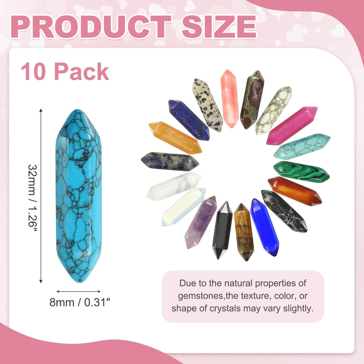 MECCANIXITY 10 Pack Blue Turquoise Quartz Crystals, Polished Crystals Bulk Hexagonal Shaped Meditation Gemstone for Jewelry Making Energy Balance Accessories Gifts