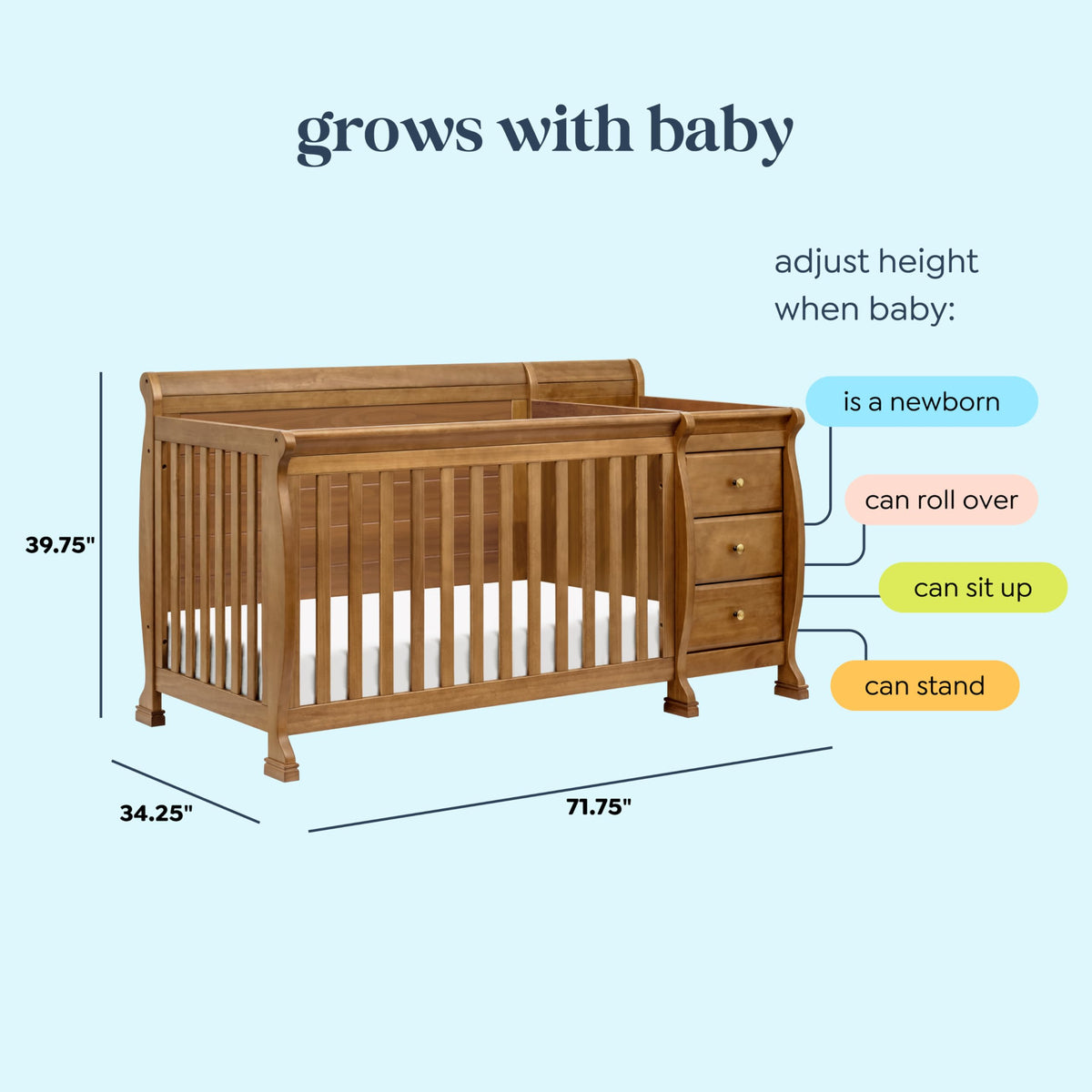 Davinci Kalani 4-in-1 Convertible Crib and Changer Combo in Chestnut