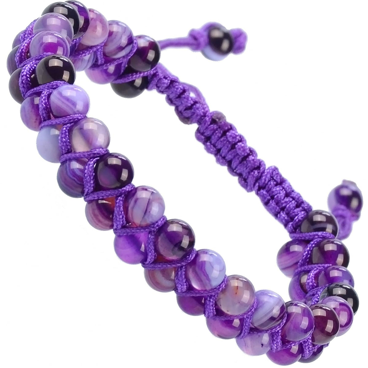 MASSIVE BEADS Natural Chakra Healing Power Crystals Macrame Bracelet Yoga Double Layer Stone Beads Gemstone Meditation Relax Anxiety Bangle for Unisex Women Men (Purple Strip Agate, 6mm)