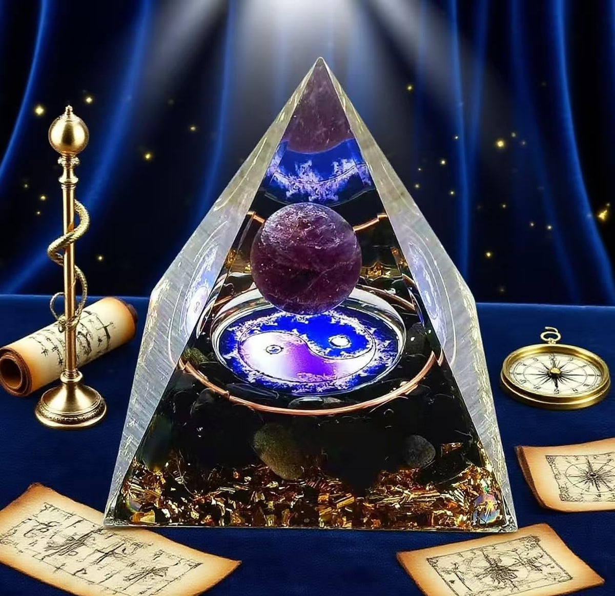 ycyingcheng Moonstone Crystal Orgone Pyramid Ogan Crystal Energy Tower, Nature Reiki Chakra Crushed Stone Jewelry, Crystal Pyramid for Home Decor (Crystal Pyramid-03)