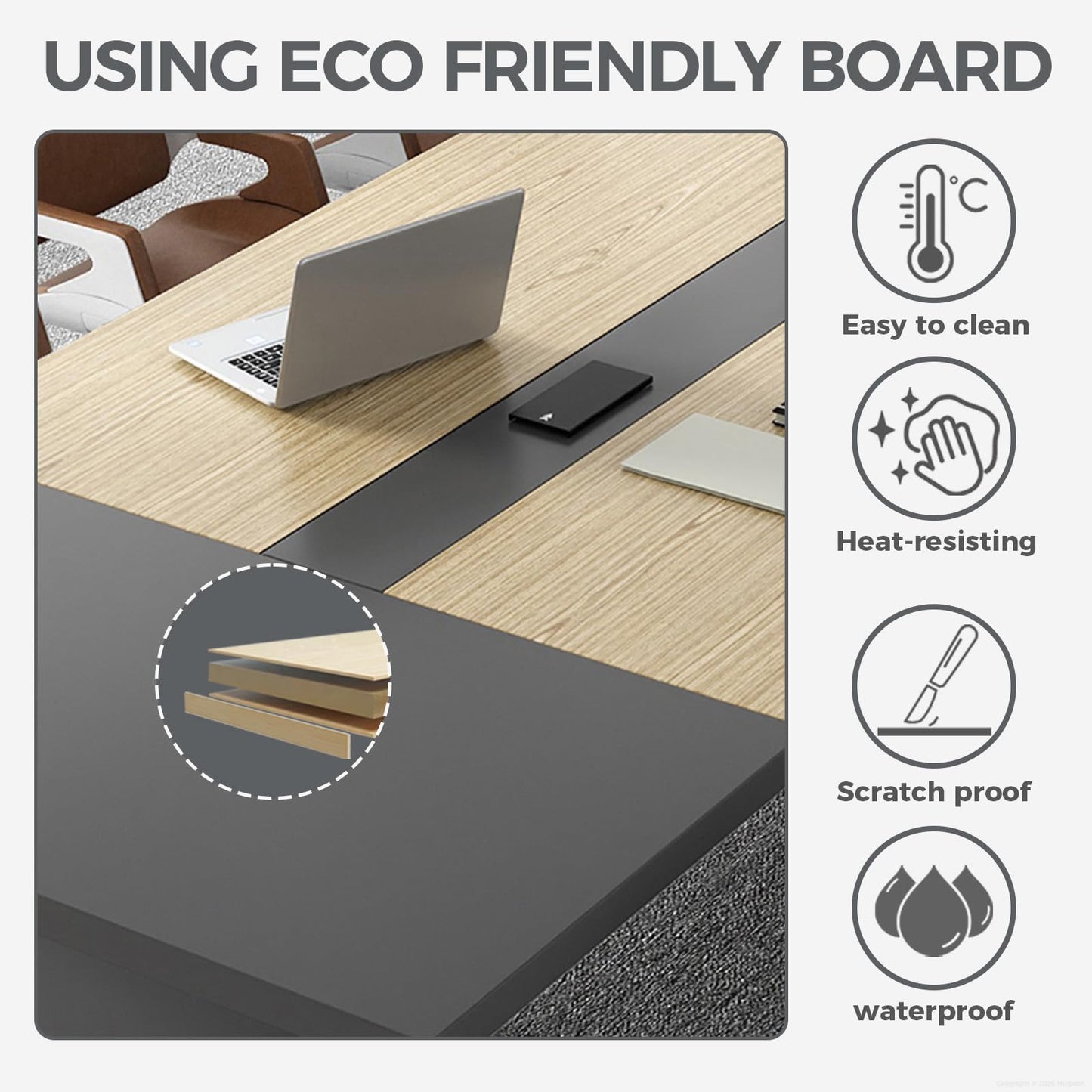 Nuipesn 95" Rectangular Conference Table, Seats 8-10, Built-in Power Outlets & USB Charging Ports, Cable Management, 2-Inch Thick Top, Oak/Grey