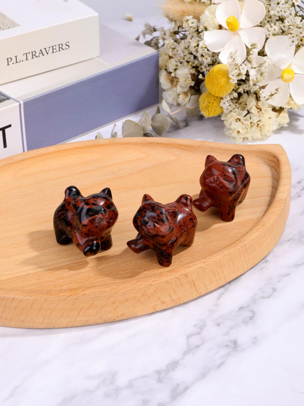Top Plaza 1 PC Red Obsidian Crystal Cute Cat Figurine Gifts Carved Healing Lucky Home Decor Natural Gemstone Cats Collectibles Pocket Sculpture for Cat Lovers