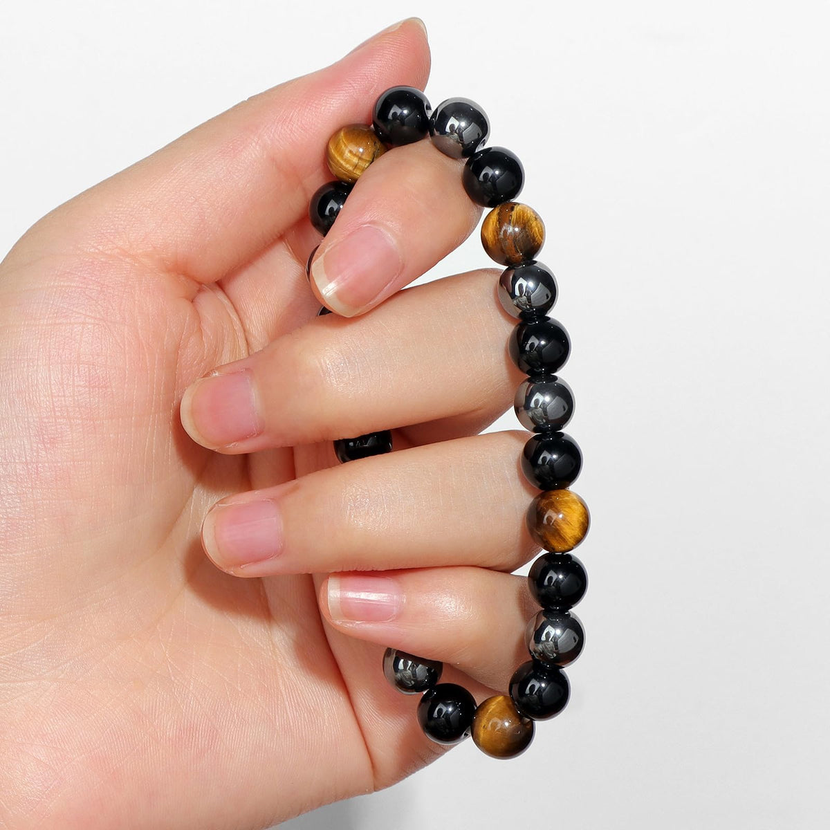 Risyfjew Natural Healing Crystal Bracelet for Women Triple Protection Bracelet Spirtual Jewelry Gift With Tiger Eye Obsidian Hematite
