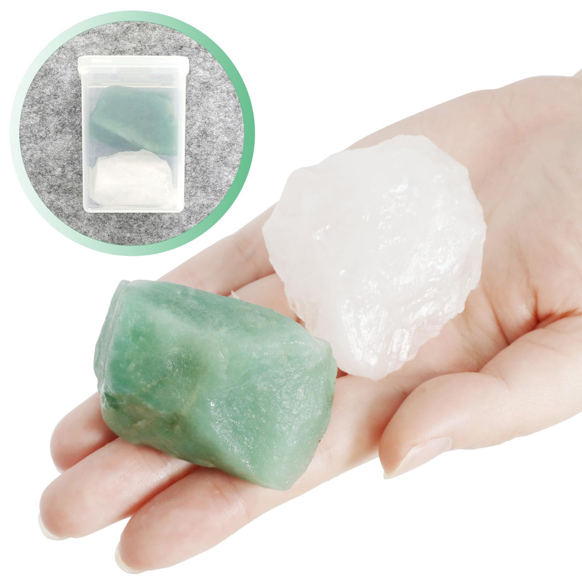 Orientrea Raw Green Aventurine Rough Crystal with Clear Quartz, Natural Green Aventurine Crystal and Healing Stones for Tumbling, Decoration, Polishing, Wire Wrapping, Wicca & Reiki 2PCS