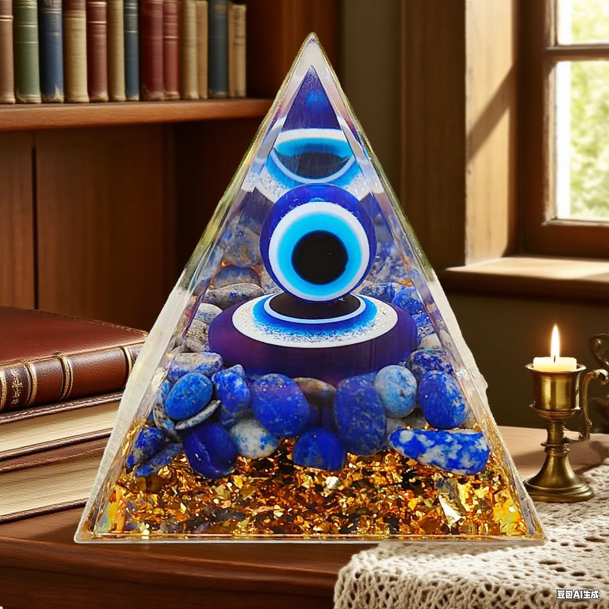 ycyingcheng Moonstone Crystal Orgone Pyramid Ogan Crystal Energy Tower, Nature Reiki Chakra Crushed Stone Jewelry, Crystal Pyramid for Home Decor (Lapis Lazuli)