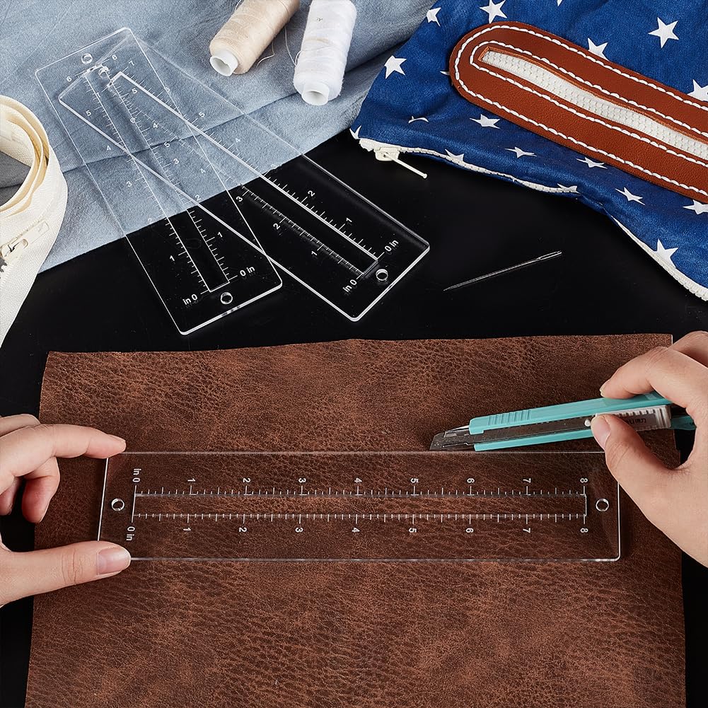 PH PandaHall 6pcs 3 Sizes Zipper Making Template Set, Clear Patchwork Ruler Sewing Tools, Acrylic Zip Pocket Templates for Leather Lace-in Boot Inserts, Bag DIY Crafts
