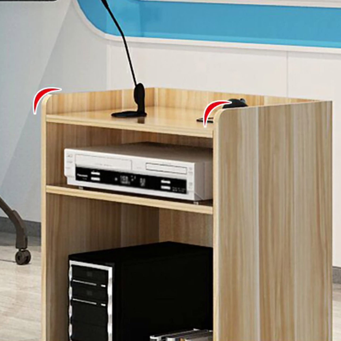 FAiruo Stand Up Lectern Podium,Standing Desk Host Stage Speaking Reading Table for Classroom with Wire Hole, Apply to Conference Auditorium/Light Walnut/63x40x110cm