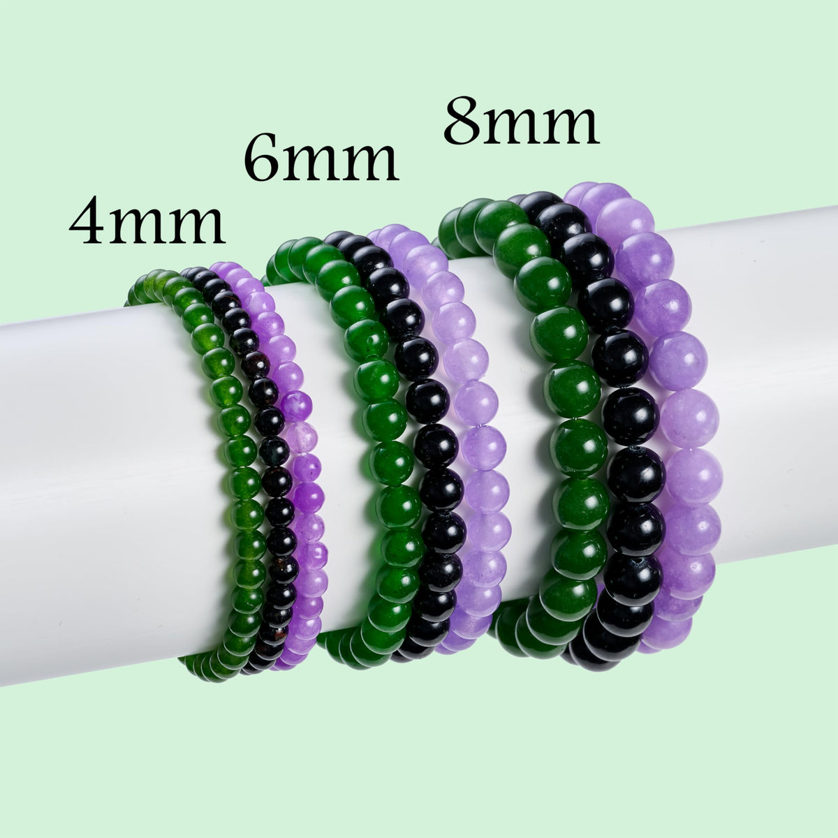 Bivei 3-Piece 8mm Beaded Bracelets for Women – Green Jade, Black Tourmaline, Purple Jade – Natural Crystal Handmade Stretch Jewelry for Meditation, Yoga & Protection Gifts