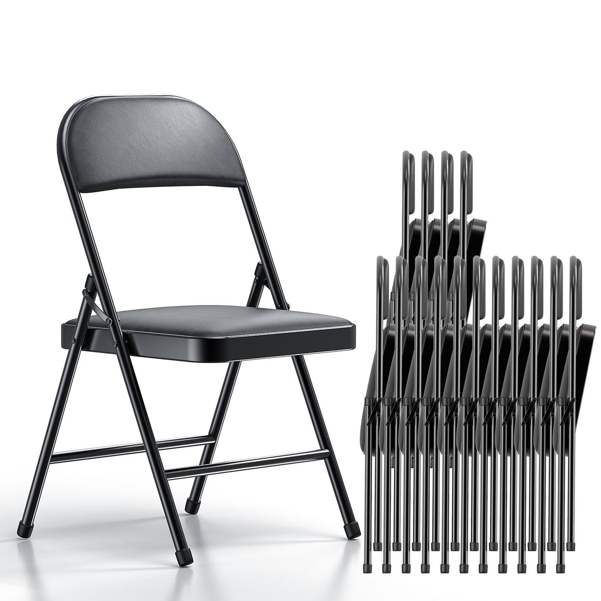 Nazhura 4 Pack Folding Chairs with Padded Vinyl Cushion Chairs with Comfortable Cushion and Durable Steel Frame for Home and Office, for Indoor and Outdoor Events (Black Vinyl Padding 16 Pack)