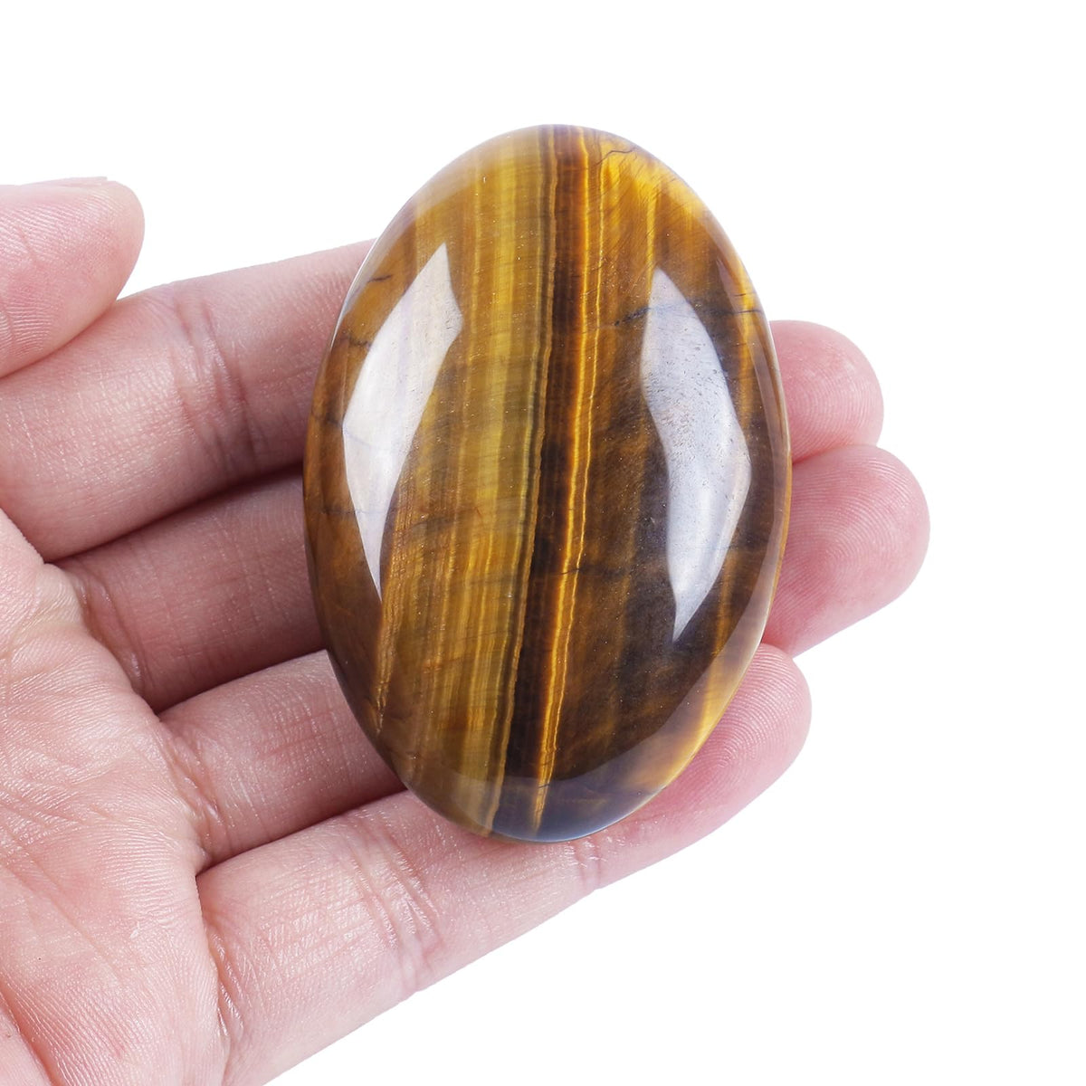 Loveliome Natural Tiger's Eye Oval Polished Worry Stones, Healing Crystal Indoor Fountain Stones Massage Energy Anxiety Relief Items