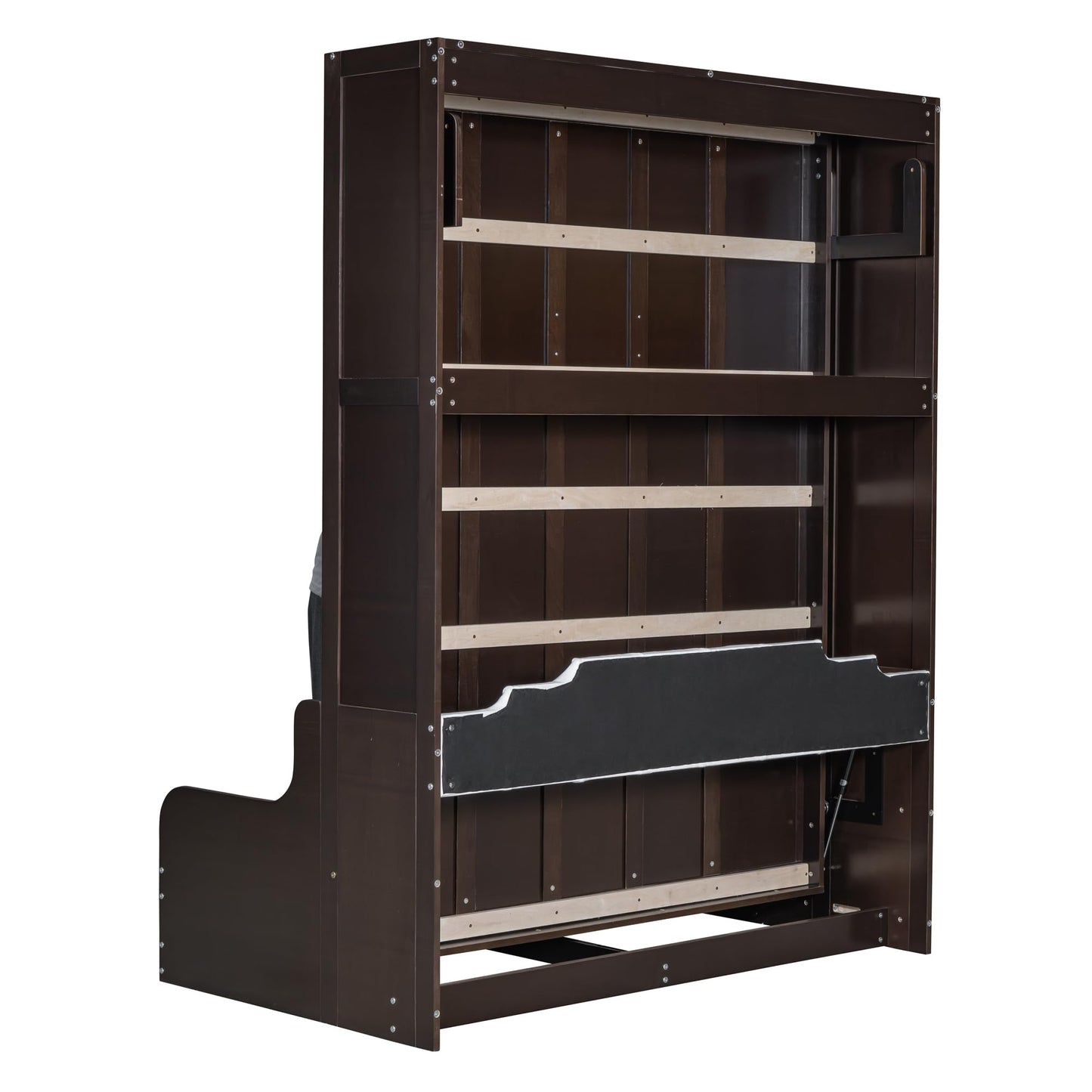Merax Queen Size Murphy Bed Frame, Modern Wall Bed Can Be Folded into Cabinet, Chair with Cushion, Espresso