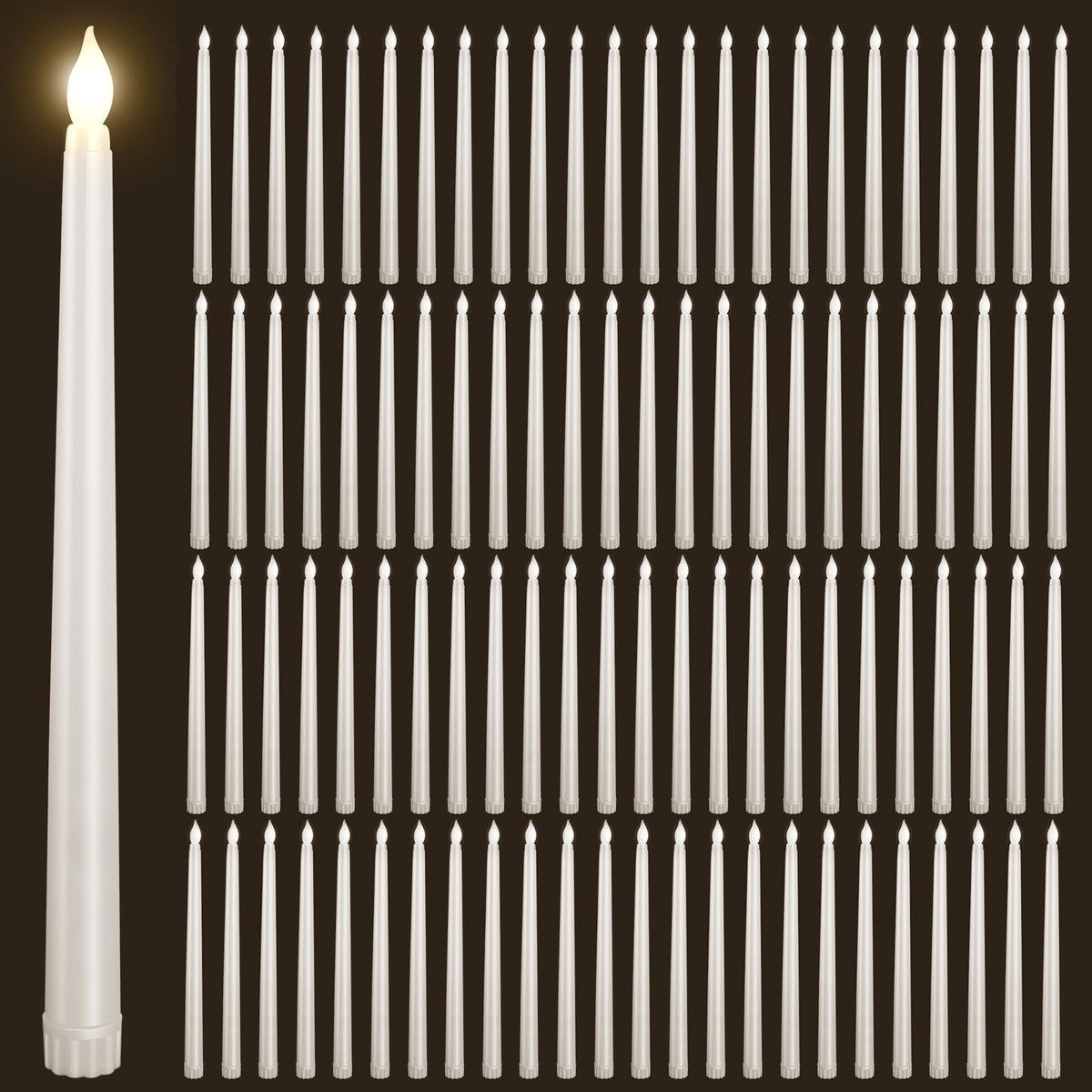 Bazayona 96pcs Flameless Flickering LED Taper Candles Bulk Battery Operated Candles for Christmas Halloween Birthday Wedding Party, (Ivory, 11 inch, 96pcs)