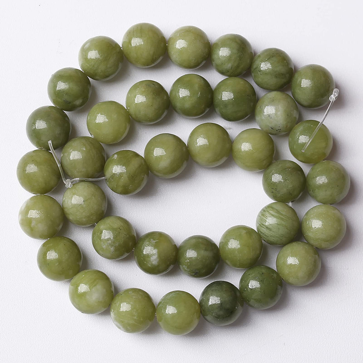 Natural Chinese Green Jade Beads Gemstone Round Loose Beads for Jewelry Making DIY Bracelet Necklace 10mm 36pcs 15" Inch