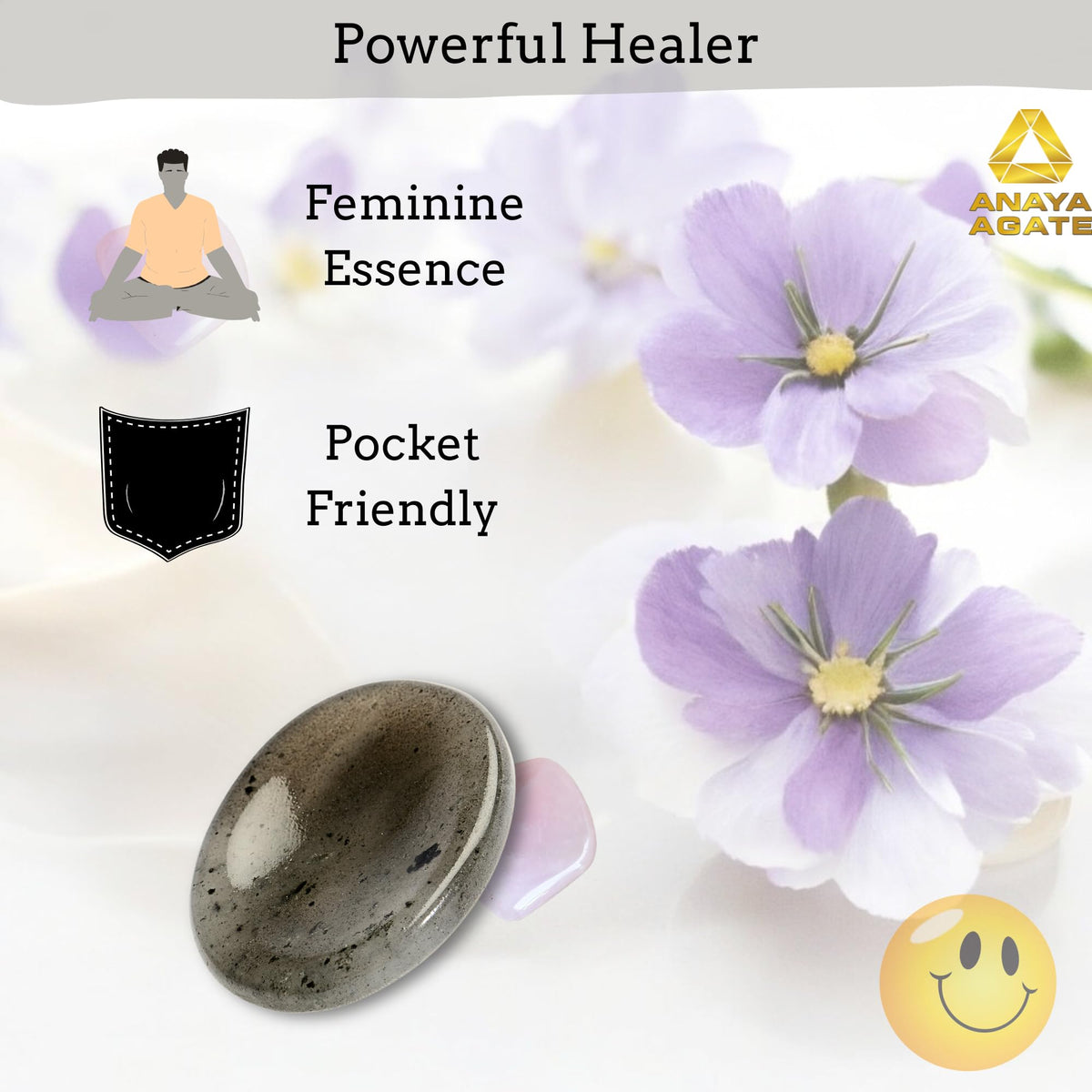 Anaya Agate Iolite Worry Stones Certified Crystal Thumb Worry Stone for Anguish, Relaxing and Soothing Balance Stones for Meditation, Stress Relief Crystals and Healing Stones for Men, Women