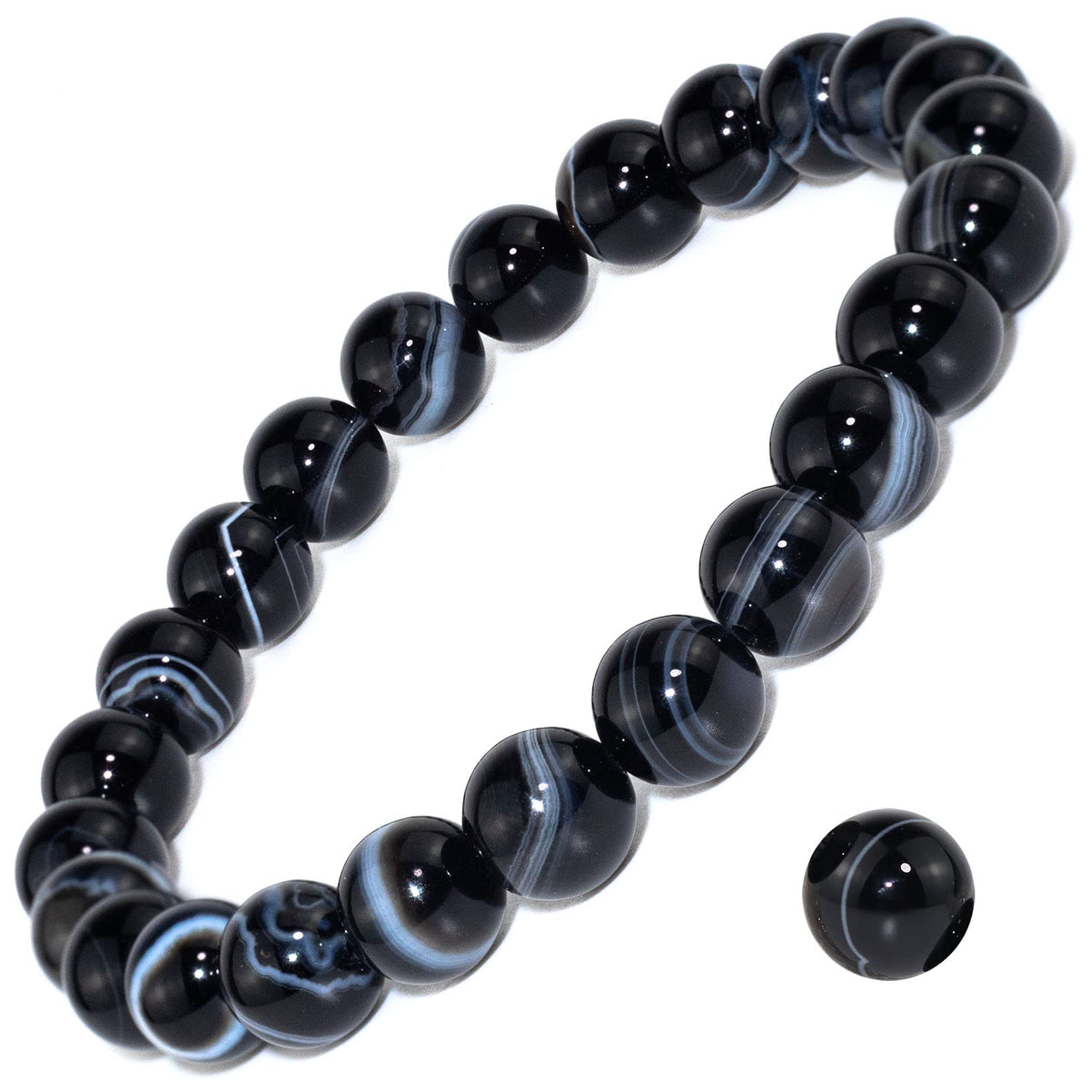 DAZCOLO 8mm Natural Gemstone Stretch Bracelet, Handmade Unisex Crystal Bracelets for Meditation, Yoga, Spiritual Healing & Positive Energy (Black Sardonyx)