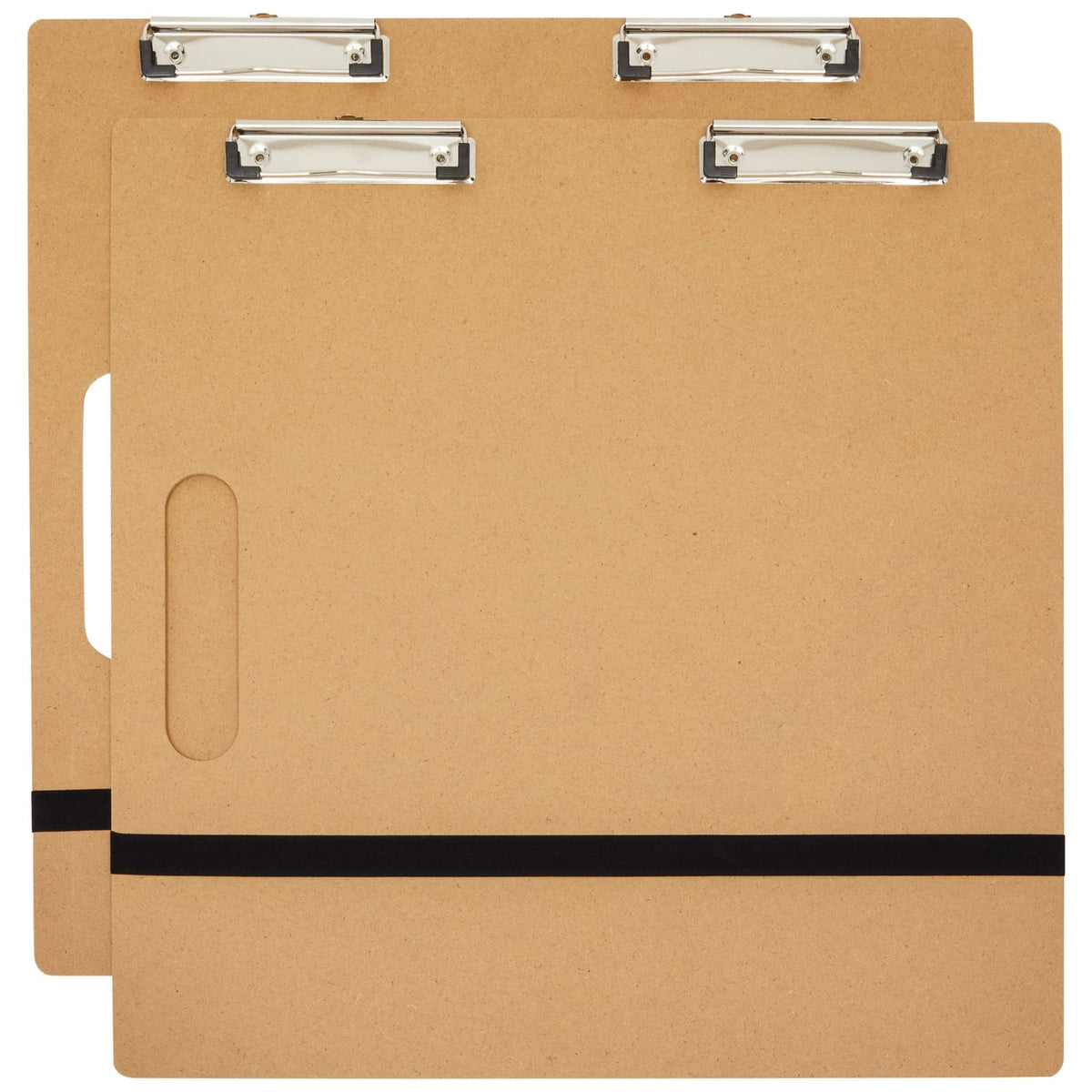Bright Creations Artist Clipboard Pack - 18 x 18 in Brown MDF, 2 Pack - Portable Drawing & Field Sketch Board with Handle - Rubber Band & Iron Clips