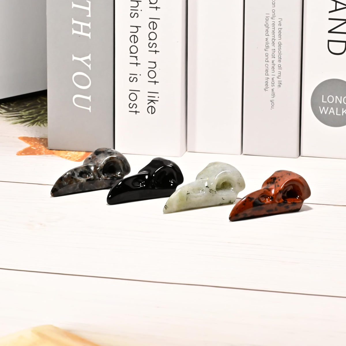 DZJXBZhu Moonstone Raven Skull Figurine Crystal Healing Stone Spiritual Meditation Pocket Figurine Natural Gemston Hand Carved Polished Home Room Office Desk Decoration Gift Collect