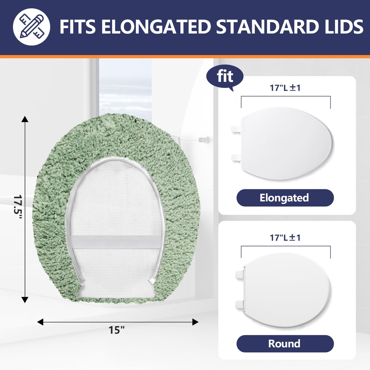 Baahrnom Luxury Soft Microfiber Toilet Lid Cover Machine Washable Solid Toilet Seat Cover 17.5" x 15" Adjustable Rubber Backing Fits Most 16-17.5" L x 14-16" W Round Oblong and Elongated Toilet Seat