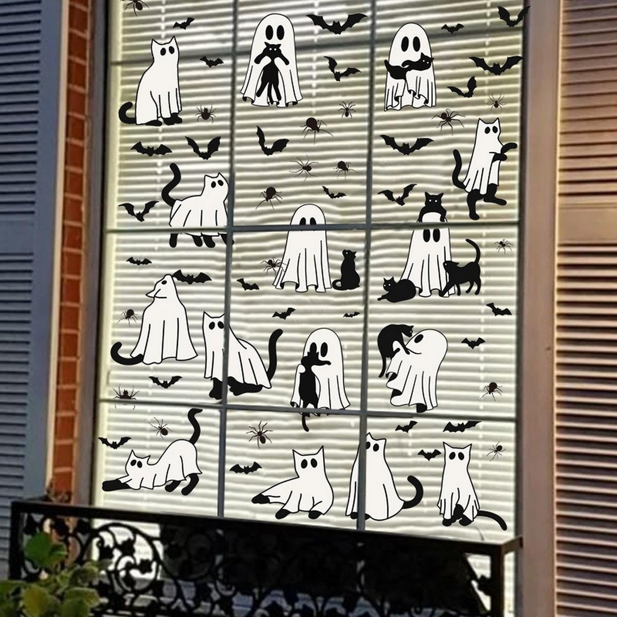 6 Sheets Halloween Window Clings Ghost Window Stickers Halloween Cute Black Cat Bat Designs Double-Side Glass Decals for Home Office Party Favor Windows Glass Decoration Supplies