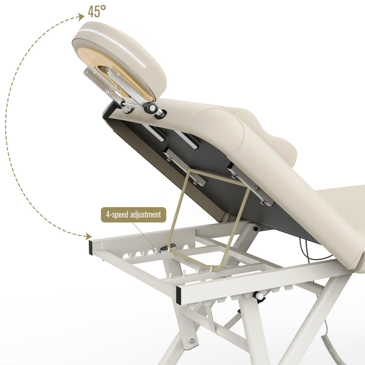 pouseayar Adjustable Massage Table with Face Pillow & Headrest, Sturdy and Solid, Silent and Easy to Adjust - Adjustable Backrest, Electric Leg Lifting, Beige Gray