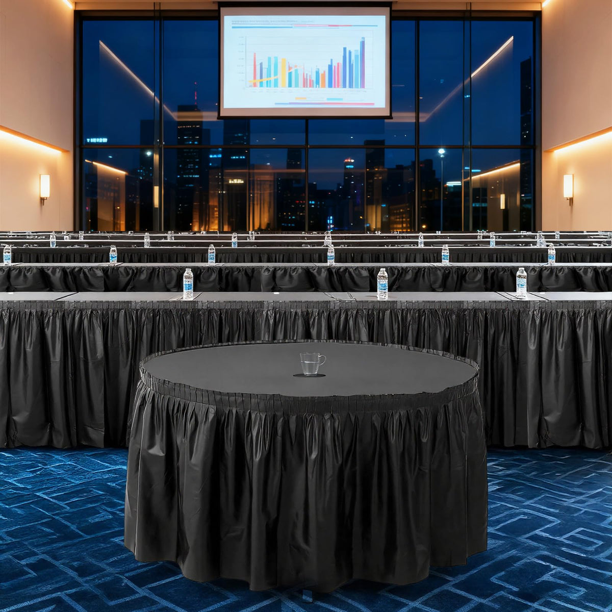 6 Pcs Plastic Table Skirt 28 Inches x 14.7 ft Disposable Table Skirt for Rectangle Tablecloth Wedding Shower Birthday Party Banquet(Black)