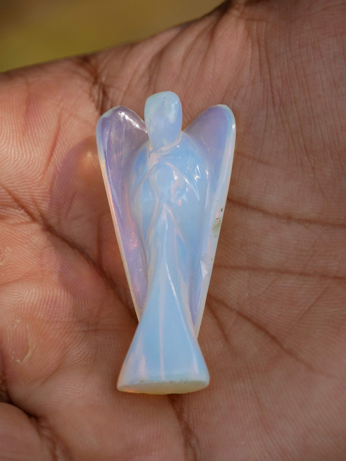 "Opalite Gemstone Guardian Angel Healing Crystal, Hand Carved Pocket Angel Figurine - Crystals for Positive Energy, Handmade Mini Statue for Love, Peace & Healing, Natural Gemstone Healing Figurine"