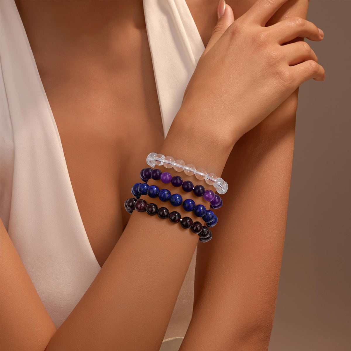 Vinswet Healing Crystal Bracelets for Women Men 8mm Lapis Lazuli Natural Stone Beaded Stretch Bracelet Handmade Gemstone Reiki Spiritual Jewelry Gifts