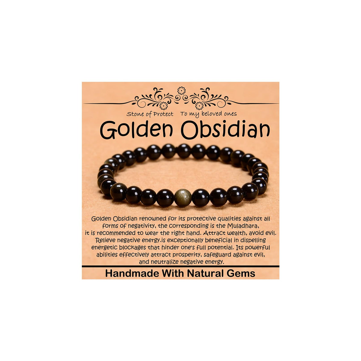 CHCCOYE 6mm Natural Healing Gemstone Bracelet Handmade Yoga Stretch Elastic Bracelet Stress Relief Crystal Jewelry for Men and Women (6mm, Golden Obsidian)