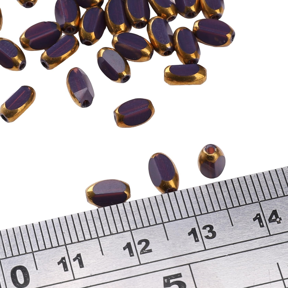 DADIFEN Glass Rice Beads Purple 4x6mm 50pcs Faceted Oval Golden Edge Crystal Loose Beads for DIY Craft Jewelry Making