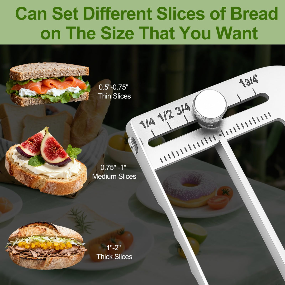 Adjustable Bread Slicer for Homemade Bread - Upgrade Manual Sourdough Bread Knife with Thickness Guide, Bread Bow Cutter with Stainless Steel Serrated Blade for Baguettes Bagels, Ideal Gift for Baker